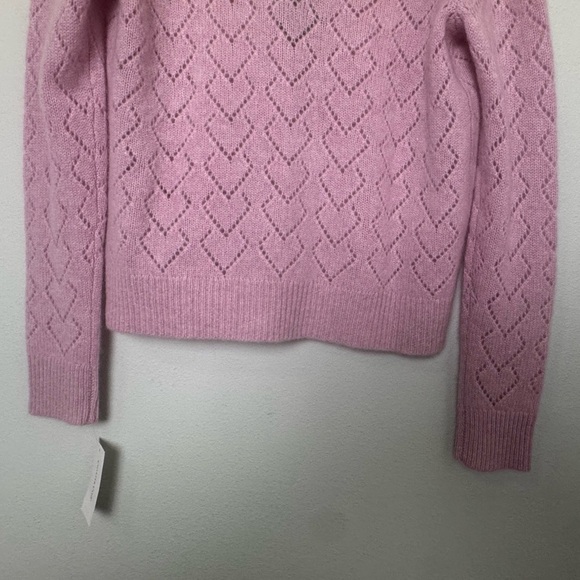 NWT Charter Club 100% Cashmere Pink Crochet Heart Pointelle Button Cardigan M - Picture 11 of 14